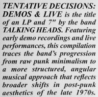 Talking Heads – Tentative Decisions: Demos & Live